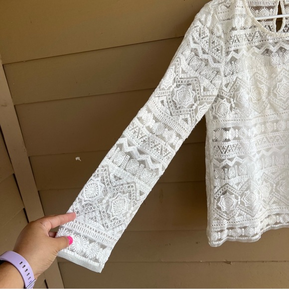 Garnet Hill Crochet Long Sleeve Top - Size M - Boho Hippie Peasant Modest - Picture 3 of 6